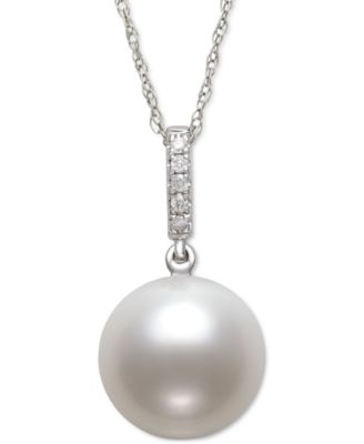 Belle de Mer - Cultured Freshwater Pearl (6mm) & Diamond Accent 18" Pendant Necklace in 14k White Gold