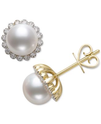 Belle de Mer - Cultured Freshwater Pearl (7mm) & Diamond (1/8 ct. t.w.) Halo Stud Earrings in 14k Gold