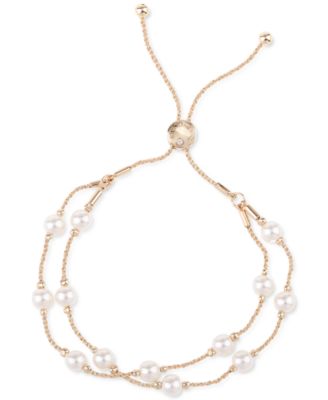 Charter Club - Gold-Tone Imitation Pearl Double-Row Slider Bracelet