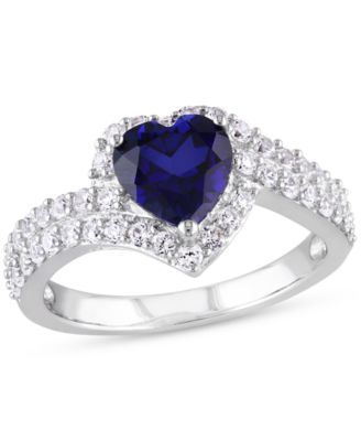 Macy's - Lab-Grown Blue Sapphire (1-7/8 ct. t.w.) & Lab-Grown White Sapphire (1-7/8 ct. t.w.) Heart Swirl Ring in Sterling Silver