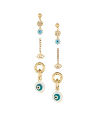 ETTIKA - 18k Gold-Plated 3-Pc. Set Cubic Zirconia Evil Eye Drop Earrings