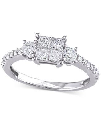 Macy's - Diamond Princess Quad Cluster Engagement Ring (3/4 ct. t.w.) in 14k White Gold