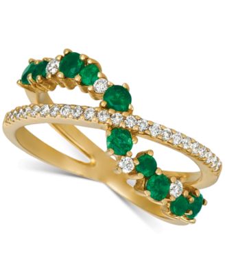Macy's - Emerald (5/8 ct. t.w.) & Diamond (1/4 ct. t.w.) Swirl Crossover Ring in 14k Gold