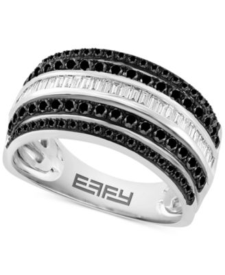 EFFY Collection - Black Diamond (3/4 ct. t.w.) & White Diamond (1/5 ct. t.w.) Multi-Row Statement Ring in 14k White Gold