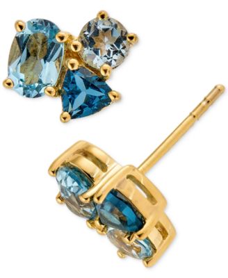 Macy's - Blue Topaz Cluster Stud Earrings (2-1/10 ct. t.w.) in 14k Gold-Plated Sterling Silver