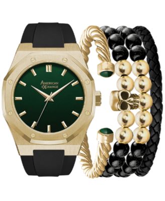 American Exchange - Men's Black Silicone Strap Watch 42mm Gift Set