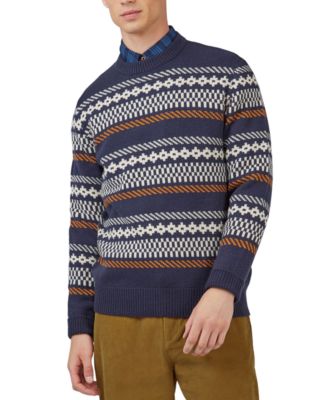 Ben Sherman - Men's Chunky Knitted Fair Isle Long-Sleeve Crewneck Sweater