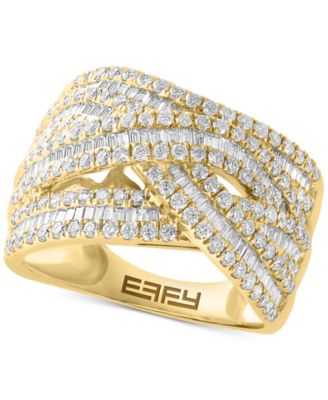 EFFY Collection - Diamond Baguette & Round Multirow Crossover Ring (1-1/2 ct. t.w.) in 14k Gold