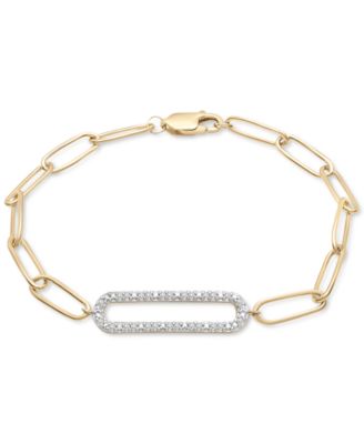 Macy's - Diamond Elongated Pav&eacute; Link Paperclip Link Bracelet (1/6 ct. t.w.) in 14k Gold-Plated Sterling Silver, Created for