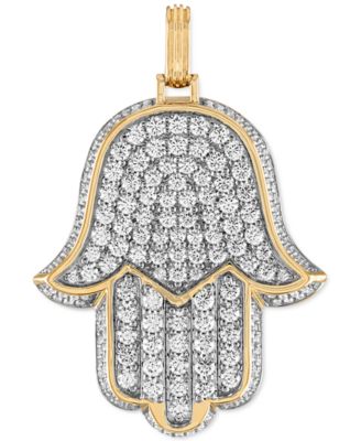 Esquire Men's Jewelry - Cubic Zirconia Pav&eacute; Hamsa Hand Pendant in Sterling Silver & 14k Gold-Plate
