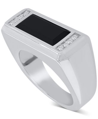Macy's - Men's Onyx & Diamond (1/10 ct. t.w.) Polished Rectangular Ring