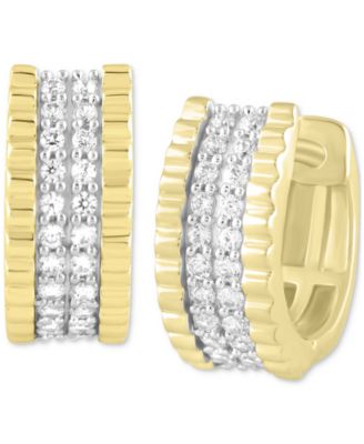 Macy's - Men's Diamond Ridged Small Hoop Earrings (1/3 ct. t.w.) in 10k Gold, 0.5"