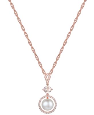 Macy's - Cultured Freshwater Pearl (8mm), Morganite (1/2 ct. t.w.) & Diamond (1/5 ct. t.w.) in 10k Rose Gold