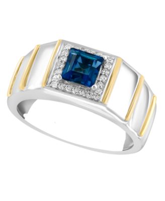 EFFY Collection - Men's London Blue Topaz (1 ct. t.w.) & Diamond (1/10 ct. t.w.) Ring in Sterling Silver & 18K Gold-Plate