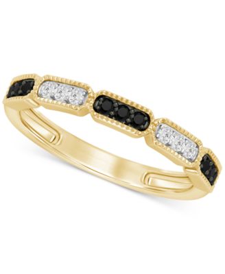 Macy's - Black Diamond (1/8 ct. t.w.) & White Diamond (1/20 ct. t.w.) Milgrain Band in 14k Gold