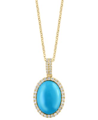 EFFY Collection - Turquoise & Diamond (1/4 ct. t.w.) Oval Halo 18" Pendant Necklace in 14k Gold