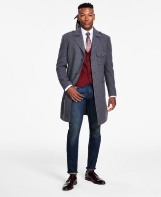 Tayion Collection - Men's Classic-Fit Plaid Belted Overcoat