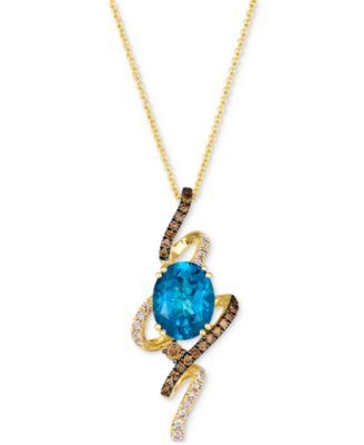 Le Vian - Deep Sea Blue Topaz (3 ct. t.w.) & Diamond (1/3 ct. t.w.) Swirl Pendant Necklace in 14k Gold, 18" + 2" extender