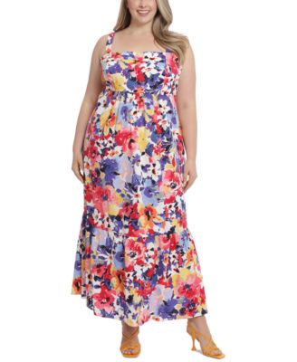 London Times - Plus Size Floral-Print Maxi Dress