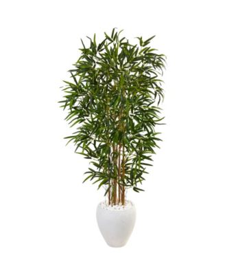 Nearly Natural - 5' Bamboo Artificial Tree in White Oval Planter
