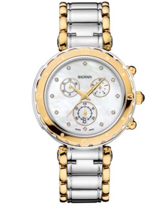 Balmain - Women's Swiss Chronograph ia Diamond (1/20 ct. t.w.) Two-Tone Stainless Steel Bracelet Watch 38mm