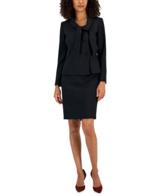 Le Suit - Women's Crepe Three-Button Tie-Collar Jacket & Slim Pencil Skirt Suit