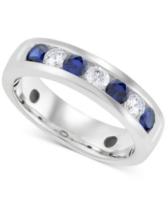 Grown With Love - Men's Lab Grown Sapphire (1-1/6 ct. t.w.) & Lab Grown Diamond (3/4 ct. t.w.) Channel Band in 10k Gold