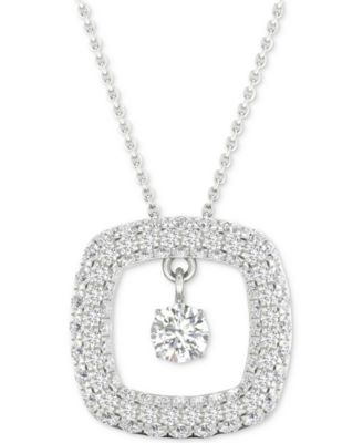 Macy's - Diamond Orbital Square Halo Pendant Necklace (5/8 ct. t.w.) in 10k White Gold, 16" + 2" extender
