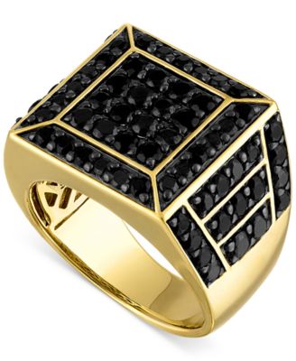 Esquire Men's Jewelry - Black Spinel Square Cluster Ring (4 ct. t.w.) in 18k Gold-Plated Sterling Silver