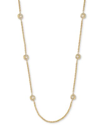Charter Club - Gold-Tone Pav&eacute; & Imitation Pearl Station Necklace, 42" + 2" extender