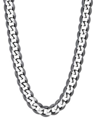 Italian Silver - Men's Curb Link 22" Chain Necklace in Sterling Silver & Black Ruthenium-Plate