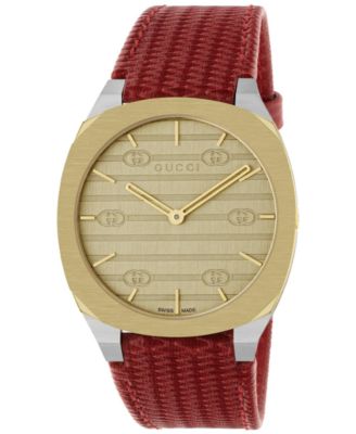 Gucci - Women's Swiss 25H Red Leather Strap Watch 34mm