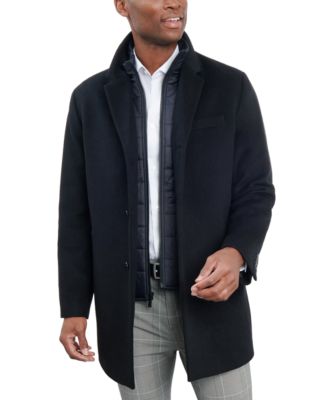 London Fog - Men's Wool-Blend Overcoat & Attached Vest