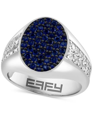 EFFY Collection - Men's Sapphire (1-1/5 ct. t.w.) & White Sapphire (1 ct. t.w.) Cluster Ring in Sterling Silver