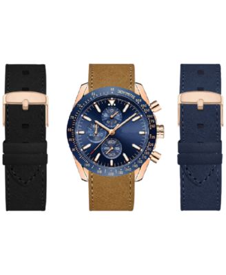 American Exchange - Men's Chronograph Light Cognac Leather Strap Watch 44mm Gift Set