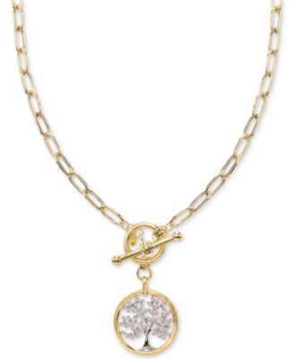 Macy's - Diamond Family Tree Paperclip Link 18" Toggle Necklace (1/5 ct. t.w.) in Sterling Silver & 14k Gold-Plate