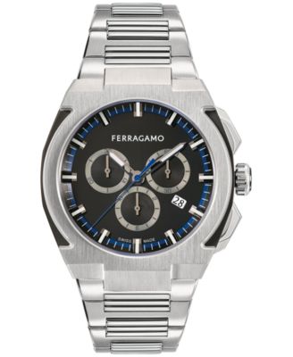 Ferragamo - Men's Edge Swiss Chronograph Silver-Tone Stainless Steel Bracelet Watch 43mm