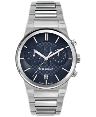 Ferragamo - Men's Swiss Chronograph Silver-Tone Stainless Steel Bracelet Watch 41mm