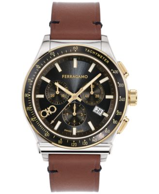 Ferragamo - Men's 1927 Swiss Chronograph Brown Leather Strap Watch 42mm