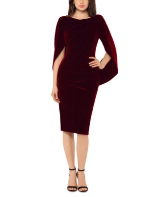 Betsy & Adam - Petite Velvet Cape-Sleeve Drape-Back Dress