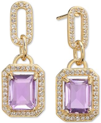 Macy's - Citrine (4-3/8 ct. t.w.) & White Topaz (1-1/6 ct. t.w.) Framed Dangle Drop Earrings in 14k Gold-Plated Sterling Silver (Also in Sky Blue Topaz & Onyx)