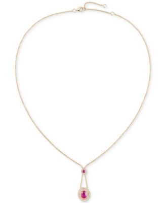 Macy's - Ruby (1-1/2 ct. t.w.) & Diamond (1/3 ct. t.w.) Halo Lariat Necklace in 14k Gold, 16-18"