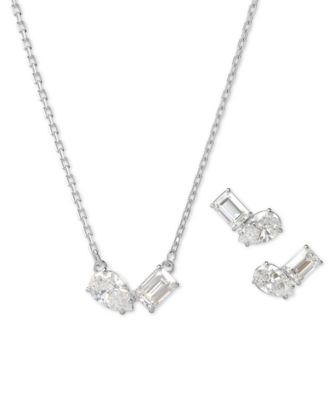 Swarovski - Rhodium-Plated Mixed Crystal Pendant Necklace & Stud Earrings Set