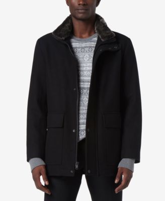 Marc New York - Men's Brooks Melton Wool Car Coat with Faux Fur Collar