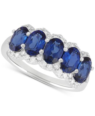 Grown With Love - Lab Grown Sapphire (3-1/4 ct. t.w.) & Lab Grown Diamond (1/3 ct. t.w.) Five Stone Oval Ring in 14k White Gold