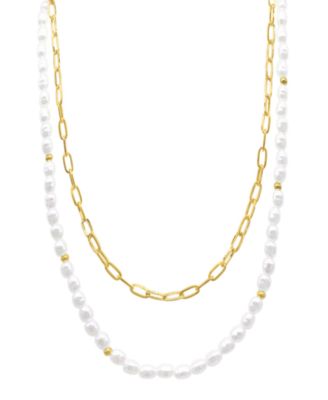 ADORNIA - Gold-Tone Imitation Pearl & Paperclip Two-Row Layered Necklace