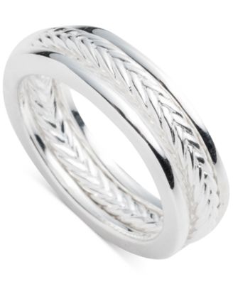 Lauren Ralph Lauren - 3-Pc. Set Polished & Herringbone Design Stack Rings in Sterling Silver