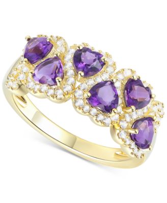 Macy's - Amethyst (1-1/2 ct. t.w.) & Lab-Grown White Sapphire (3/8 ct. t.w.) Heart Cluster Statement Ring in 14k Gold-Plated Sterling Silver