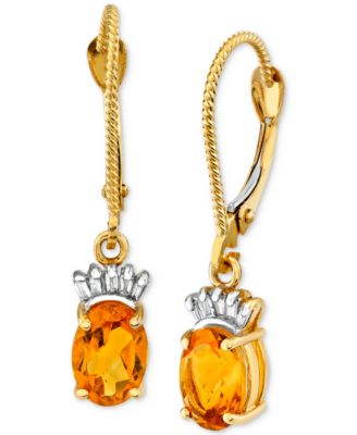 Macy's - Citrine (1-5/8 ct. t.w.) & Diamond (1/10 ct. t.w.) Leverback Drop Earrings in 14k Gold