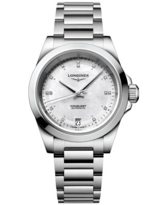 Longines - Women's Swiss Automatic Conquest Diamond Accent Stainless Steel Bracelet Watch 34mm